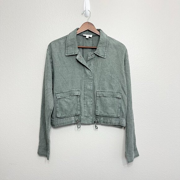 Splendid Breck Utility Jacket Size Medium Green Gray Linen Lyocell Snap Front - Picture 1 of 6